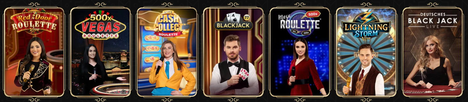 Área de juegos de casino y mesas en vivo dentro de Casina Casino
